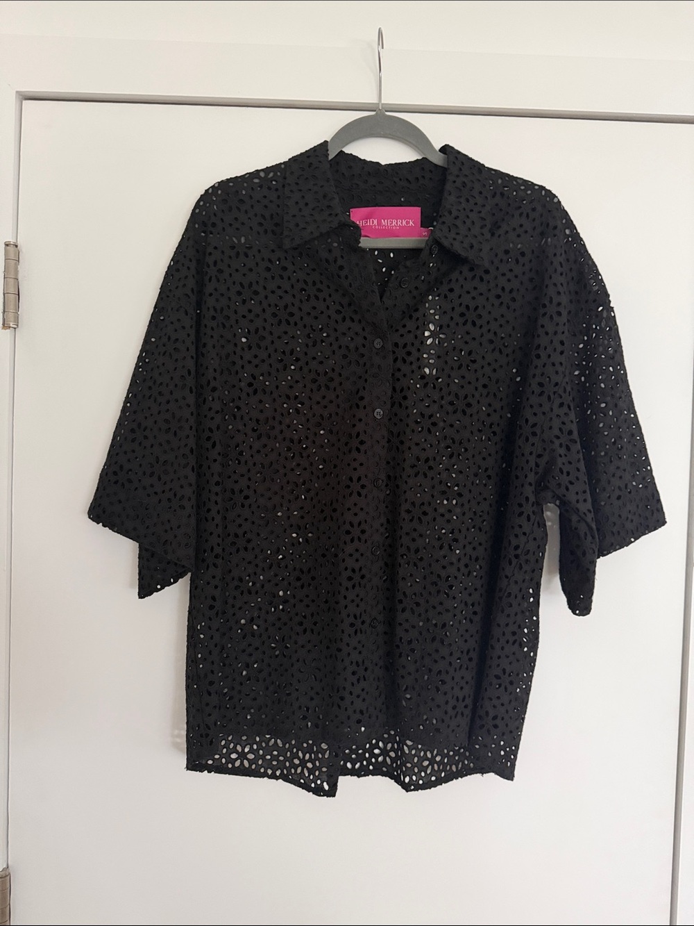 HEIDI MERRICK Black Eyelet Top NWT - SZ S
